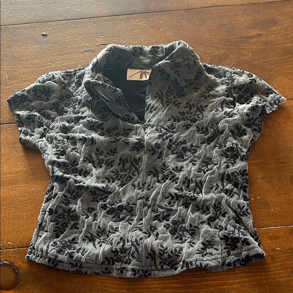 Chic Black and Gray Floral Women's Blouse